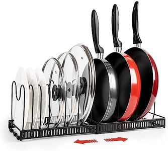 Expandable Pots and Pans Lid Organizer Rack, Kitchen Cabinet Pantry Bakeware Organizer Rack Holder with 10 Adjustable Compartments