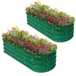 SogesHome Set of 2 Galvanized Raised Garden Bed Kit 6ft X 2ft X 1ft Metal Raised Planter Box Steel Kit Outdoor 2 Pcs Ground Planter for Vegetables Flowers Herb (Grass Green-2pcs, 6ftX2ftX1ft)