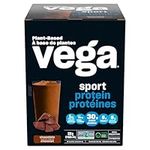 Vega Sport Protein Vegan Protein Powder, Chocolate (12 Sachets) BCAAs, Amino Acid, Keto Friendly, Tart Cherry, Gluten Free, Non GMO Pea Protein for Women and Men 12x44g (Packaging May Vary)