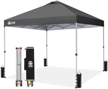 CROWN SHADES Pop Up Canopy, Patented Center Lock One Push Instant Popup Outdoor Canopy Tent, Newly Designed Storage Bag, 8 Stakes, 4 Ropes, Silver-Coated, Grid Gray, 12x12FT