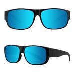 MAXJULI Polarized Fit Over Glasses Sunglasses for Men Women Wrap Around Shades UV Blocking Sun Glasses 155mm Matte Black+Revo Blue