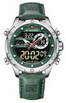 NAVIFORCE Men's Military Digital Watches Japanese Quartz Movement Analog Quartz Waterproof Watch Sport Multifunctional Leather Wristwatch, SILVER, Digital,Quartz Movement