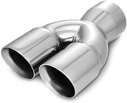 AUTOSAVER88 3 Inch Dual Exhaust Tip, 3" Inlet 3" Outlet 9.5" Overall Length Chrome Polished Stainless Steel Double Layer Staggered Diesel Exhaust Tail Tip for 3.0" Outside Diameter Tailpipe, Weld On