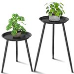 cfmour Indoor Plant Stand Metal Mid Century Tall Plant Table Flower Pots,Modern Plant Stand for Indoor Plants Outdoor Small Round Side Home Decor Shelf Heavy Duty Plant Holder End Table Black 2 PACK