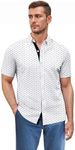 ETHANOL Men Classic Slim Fit Woven Short Sleeve Wrinkle Resistant Print Shirt MST46568 ANS White L