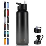 HASLE OUTFITTERS 40oz Stainless Steel Water Bottle, Vacuum Insulated Double Walled Leak Proof Sports Water Bottle with 2 Lids (Straw and Spout Lid) Thermo Mug Keep Cold and Hot(Black Gray Gradient,1)