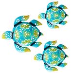 MUMTOP Set of 3 Metal Sea Turtle Wall Art, 3D Beach Theme Hanging Wall Decor for Indoor Outdoor Living Room Bedroom Bathroom Home Garden