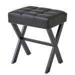 IBUYKE Square Makeup Stool with X-Leg Foot Rest, PU Footrest Stool, Ottoman Seat Vanity Stool, Multi-Use as Small Side Table, for Bedroom, Living Room, Black L/G-71B