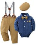 WESIDOM Baby Boy Clothes 0-18M Newborn Infant Gentleman Outfit, Shirt+Bowtie+Beret+Suspender Pant Baby boy Suit Clothing Set