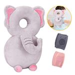 Baby Head Protector and Baby Knee Pads for Crawling,Toddler Baby Walking Head Protection Safety Pads, Adjustable Infant Cushion Backpack for Baby Walkers (Elephant & Pink & Gray, 4-24 Months)