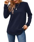 MISFAY Sweatshirts for Women Casual Long Sleeve Crewneck Shirts Tunic Tops,Navy Blue,S