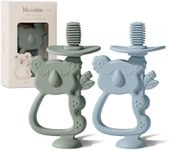 Moonkie Teething Toy Set of 2, Safe & Easy to Hold BPA Free Silicone Teethers, 360° Baby Toothbrush with Suction Base, Teether Toys Best for Babies 6-12 Months (Koala Ether/Sage)