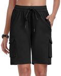 MoFiz Women's Shorts Summer Cargo Shorts Lightweight Casual Sport Workout Running Shorts Quick Dry Walking Hiking Cargo Shorts Multi Pockets Black Size EU L