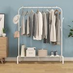 Lukzer Single Pole Coat Hanger with Bottom Shelves - Metal Garment Rack for Organized Storage (White, 40 x 110 x 148 cm)