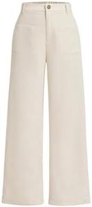 WDIRARA Girl's Solid Corduroy Wide Leg Pants Button Front Zipper Straight Pants with Pockets Apricot 10Y