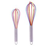 2 Pcs Silicone Whisk Set, Rainbow Whisk Non Stick Hand Whisk Silicone Mini Whisk Kitchen Whisk Manual Egg Beater Easy Whisk Silicone Balloon Whisk Small Plastic Whisk for Mixing Cooking Baking