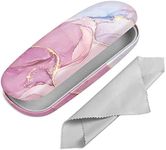 Fintie Hard Shell Eyeglasses Case, Portable Protective Glasses Cover Eyeglass Holder Box with Cleaning Cloth for Men Women, Glittering Marble, Small