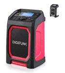 DigiFunk Work Site Radio | USB Rechargeable | DAB+, DAB, FM, Bluetooth, AUX Input | IP65 Waterproof Rugged Durable Design | Perfect for Builders, Outdoors, Warehouse, Garage, DIYer, Shed | Red