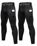 LNJLVI 2 Pack Men's Compression Pants Active Base Layer Tights Workout Running Leggings with Phone Pockets(Black-Black Medium)