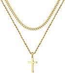 Ursteel 18K Gold Stainless Steel Men's Cross Necklace - Layered Rope Chain Cross Pendant, Gold Cross Chain, 18-20 Inch, Cross Jewelry Fathers Day Dad Gifts From Wife