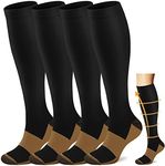 ACTINPUT Copper Compression Socks Men Women Circulation 4 Pairs-Best Support for Nurses,Running,Cycling(Black, Large/X-Large)