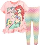 Disney Princess Frozen Moana Little Mermaid Floral Girls T-Shirt & Leggings Outfit Set Toddler to Big Kid, Princess Ariel, Pink/Multicolor, 7-8 Years