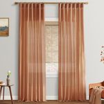 Bohemian Rustic Curtains for Living Room Decor 2 Panel Set Linen Sheer Back Tab Hooks Pleated Fall Curtains for Bedroom Window，Rust Terracotta,96 Inch Long