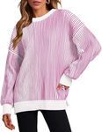 Zeagoo Women 2024 Winter Oversized Sweater Crew Neck Long Sleeve Color Block Pullover Rib Knit Blouse Tops Rose Red