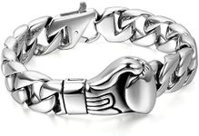 JewelryWe Jewellery Men's Bracelet, Unique Boxing Gloves Boxing Gloves Curb Chain Polished Link Stainless Steel Silver, 9 5 inch, Stainless Steel