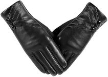 RSHHCXR Winter Leather Gloves for Women,With Touchscreen Texting Warm Cashmere Lining Windproof Suede Driving Gloves, Black