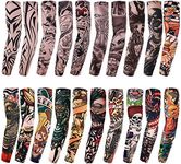 AKStore 20PCS Set Arts Fake Temporary Tattoo Arm Sunscreen Sleeves Designs Tiger, Crown Heart, Skull, Tribal and Etc