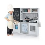 Maxmass Kids Play Kitchen, Wooden Children Pretend Kitchen with Ice Maker, Telephone, Chalkboard, Double Stoves, Dishwasher, Cookware Accessories, Toddler Cooking Toy Playset for Boys Girls (White)