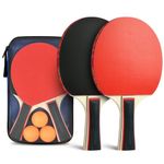 Flintronic Table Tennis Bats, Wooden Table Tennis Set | Portable Table Tennis Set, 2 Table Tennis Bats, 3 Ping Pong Balls & Carry Bag, for Outdoor/Indoor Daily Practice &Competitions