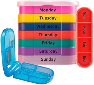 Vive 7 Day Pill Organizer - Stackable 4 Times a Day Supplement & Weekly Medicine Holder - AM PM Dispenser Case with Splitter Cutter - Portable Daily Vitamin Container - Slim 7 Day Travel Calendar