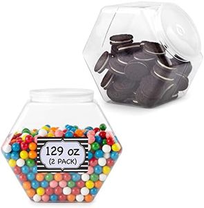 129 Oz Hexagon Cookie Jars with Lids ( 2 Pack) Wide Mouth Plastic Jars with Lid Reusable & Recyclable Shatterproof Jars Clear Plastic Jars for Cookies, Candy, Laundry Detergent Pods Stock Your