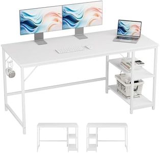 JOISCOPE Computer Desk, 152cm Office Desk with 2 Shelves, PC Desks & Workstation for Student and Worker, Study Table for Writing, Wooden Desk for Bedroom, Home, Office, White Finish