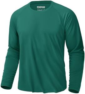 KEFITEVD Swim Shirts for Men Long Sleeve Shirts UPF 50+ Sun Protection Shirts Dry Fit Moisture Wicking T-Shirts for Workout Camping Beach Emerald Green