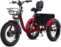 KAKIGO Electric Trikes for Adults UK,48V15Ah Electric Tricycle for Adults UK,20"x4"Fat Tire Folding E Trike,90KM Range,20KM/h,Front&Rear Basket（Red foldable version）