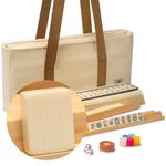 Yellow Mountain Imports American Mahjong Set, "Ivory Stripes” - 166 Tiles with Beige Soft Case, Wooden Racks with Pushers, Scoring Coins, Dice, & Wind Indicator