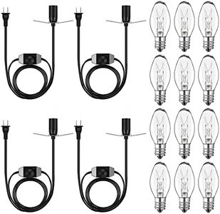 4 Pack Salt Lamp Accessory Cord Replacement with 12 Pack 15W C7 Tungsten Bulbs, Compatible with Himalayan Salt Lamp, Rock Lamp String Light with Dimmer Switch, 6 Feet Cord Light for Crafts