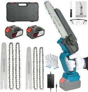Mini Chainsaw, 6&8 inch Cordless Saw Electric Wood Pruning Saws Battery Tree Cutter with 2 Pack 3.0Ah Battery, Garden Pruning Saw 4 Chains and Safety Lock for Tree Branch Wood Cutting (Blue)