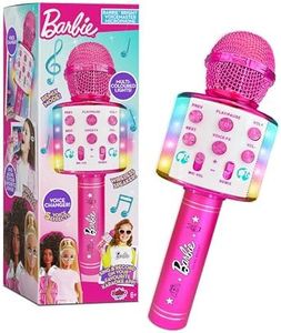 Sinco Creations Barbie Bright Voicemaster Micrófono | Micrófono inalámbrico para Karaoke | Altavoz inalámbrico | Luces Multicolor | 5 Efectos de Voz | Canta y graba | Barbie Roleplay by
