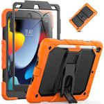 Timecity Case for iPad 9th/8th/7th Generation 10.2 inch Shockproof Rugged Protective Case Built-in Screen Protector/Stand/Stylus Holder for iPad 9/8/7/th Gen Case 2020/2019/2018, Black+Orange