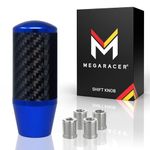 Mega Racer Blue Carbon Fiber Shift Knob - Metal Threaded Adapter, Buttonless Automatic, 4 5 6 Speed Manual Transmission, JDM Car Accessories, 1 Pack