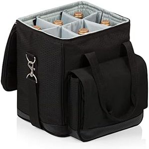 Picnic Time LEGACY - a Brand Cellar Insulated Six Bottle Wine Tote, Black,12.5 x 11 x 13 Inches