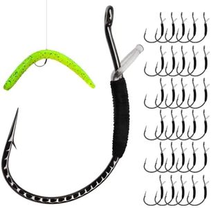 Dovesun 30PCS 2/0 Weedless Hooks Wacky Rig Hooks Worm Fishing Hooks for Bass Fishing Size Wide Gap Wacky Hooks for Ne-ko Rig No Sinker Rig with Soft Worm Baits