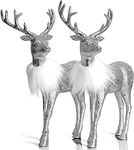 Ornativity Silver Glitter Christmas Reindeer - Xmas Holiday Party Deer Figurine Statues Dinner Tabletop Decorations Centerpiece Mantle - 12" Pack of 2