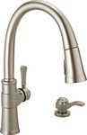 Delta Spargo Single-Handle Pull-Down Sprayer Kitchen Faucet with Soap Dispenser in SpotShield Stainless