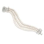 Mariell Genuine Freshwater Pearl 3-Strand Bridal Wedding Bracelet with CZ Safety Clasp, Birthday Gift, 7 inches, Metal Gemstone simulated-pearl, Cubic Zirconia