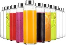 Luxfuel 18 oz Clear Glass Water Bottles with Lids, Reusable Glass Juice Bottles with Stainless Steel Cap for Juicing, Refrigerator,100% Leak Proof, BPA Free, Set of 24